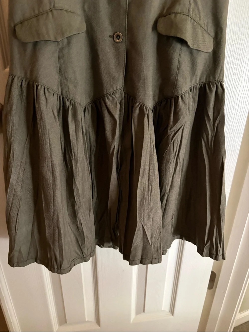 Free People Olive Sleeveless V-Neck Vest drop waist Button Dress size 6